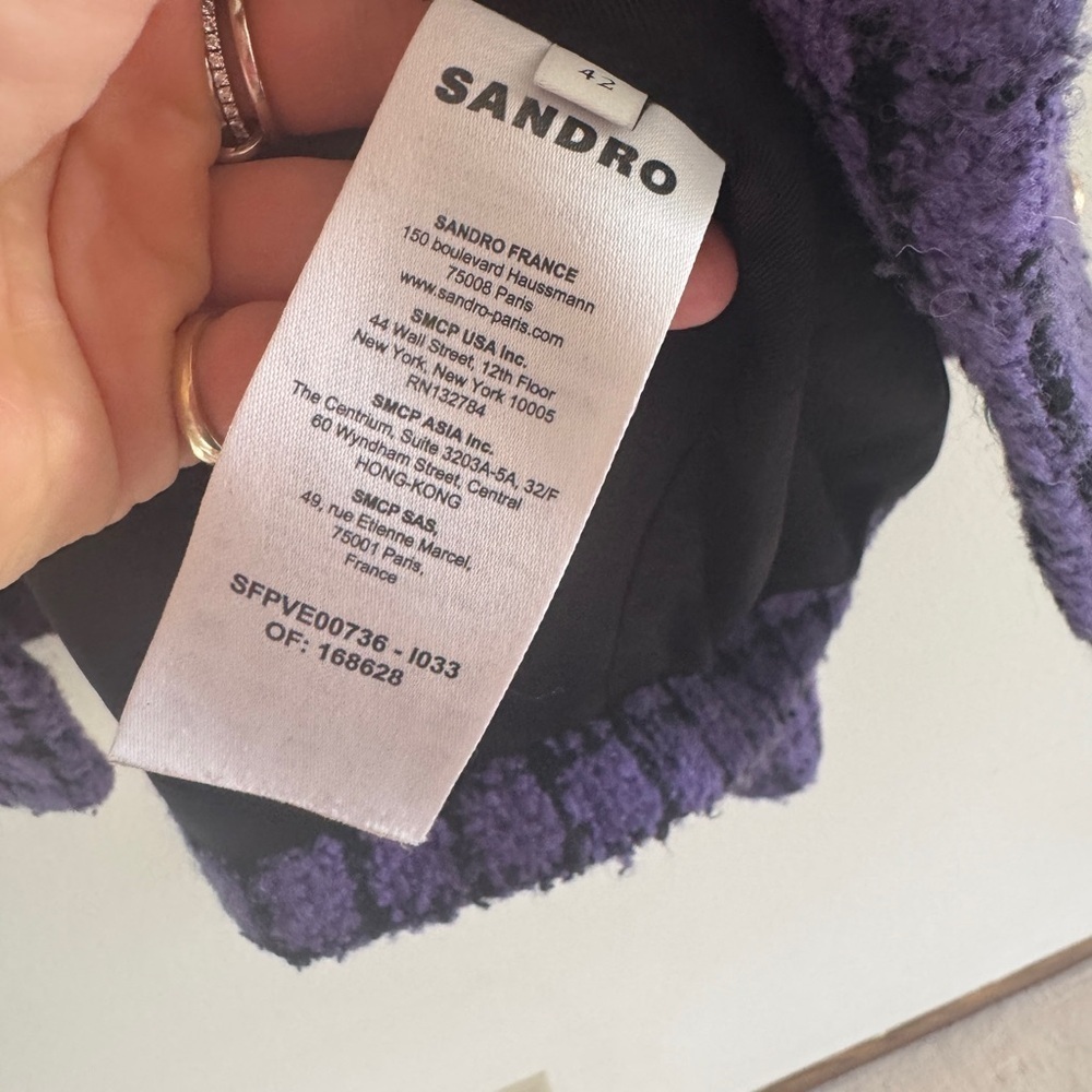 Sandro Purple Simona Cropped Tweed Blazer French 42 - Picture 8 of 11